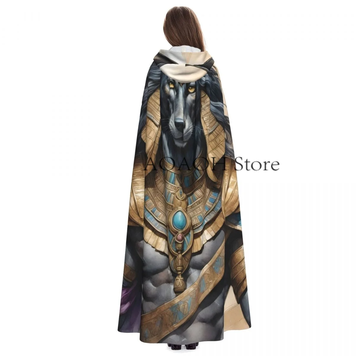 Egyptian God Anubis Art Witch Cloak Hooded Cosplay Costume Halloween Adult Long Party Cape