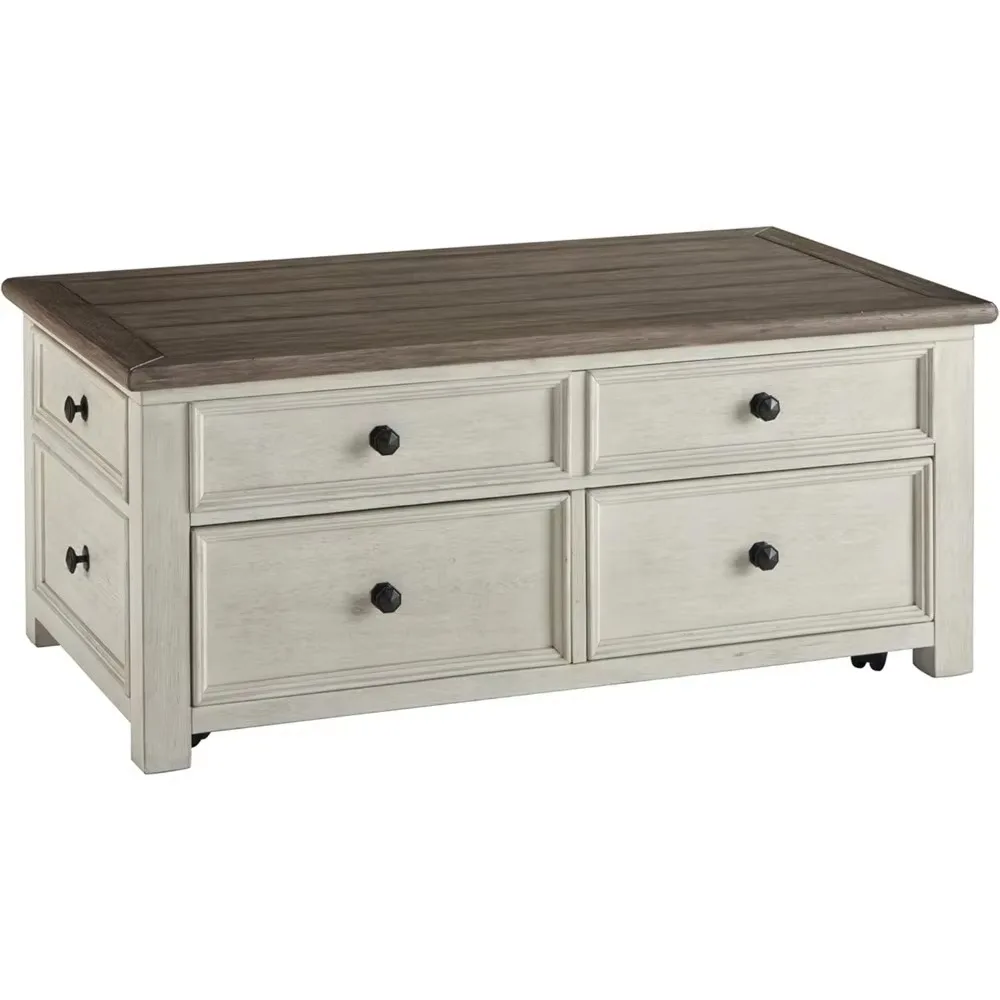 Farmhouse Lift Coffee Table with Drawers, 26 L x 46 W x 19.38 H In, Lift Top 28.75 Inches High and 40 Inches Deep