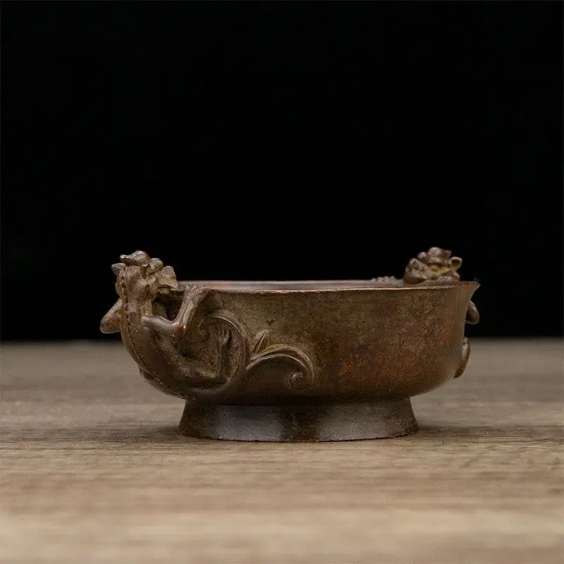 Collection Alloy Double Dragon Ear Incense Burner Vintage Crafts Home Incense Utensils Incense Burner Furnishings Send Incense H