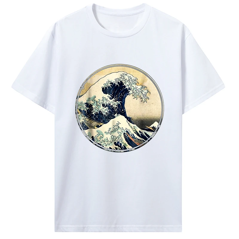 Japanese Kanagawa Great Wave T-shirt Men Women Tees Men Cottno Streetwear heavyweight fashion Round manga vintage anime clothes