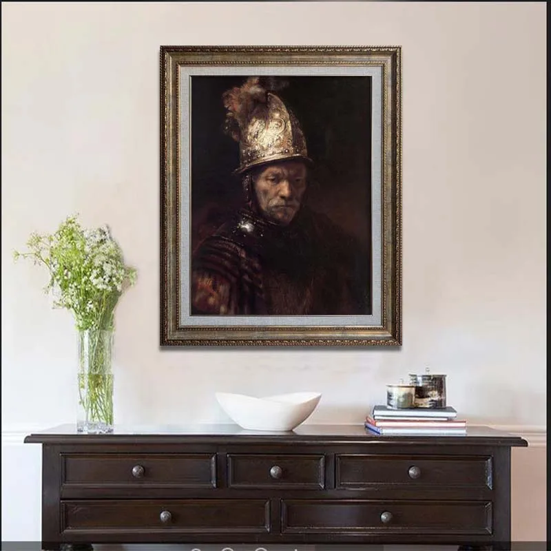 Portrait of a Man with a Golden Helmet by Rembrandt Hand painted figure painting on canvas World famous painting reproduction