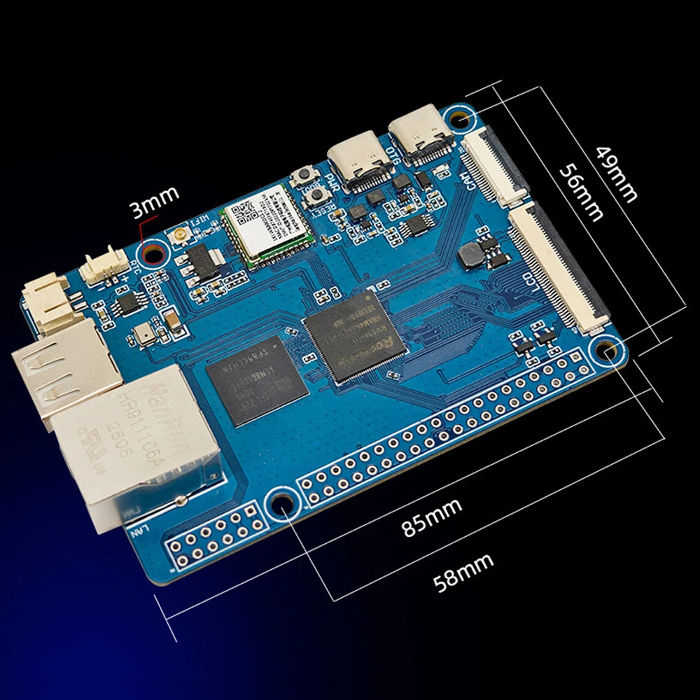 RV1106G3 Embedded ARM Linux AI Development Board 1.8GHz Cortex‑A7 WIFI6 BT5.2 MIPI CSI RGB LCD USB OTG Ethernet Interface