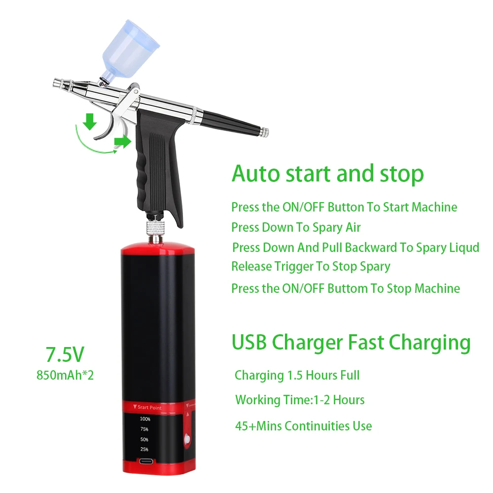 Personal Cordless Airbrush With Compressor Kit Replace Battery Noiseless Super Works High Power Type C USB Pneumatic Tool