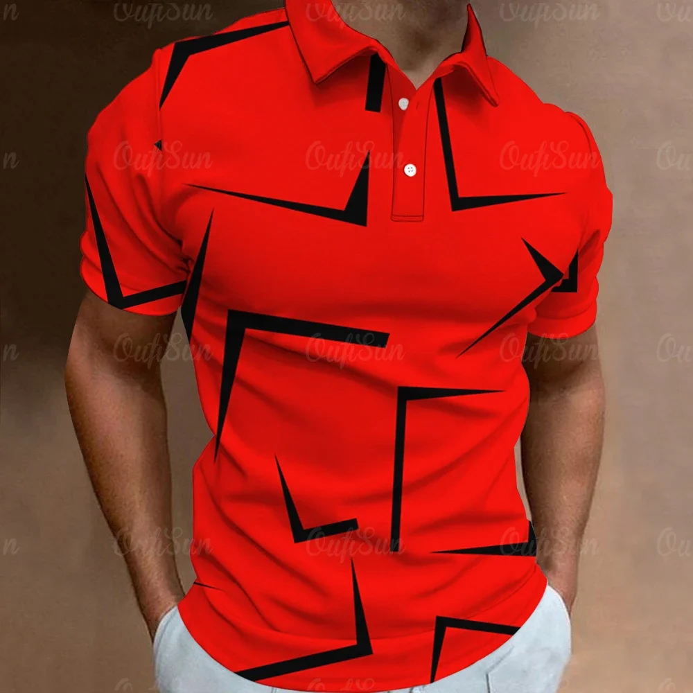 3D Printed Fashion Men Polo Shirt Thin Line Stripe T-Shirt Top Summer Short Sleeve Polo Colorful Tee Casual Clothes High-quality