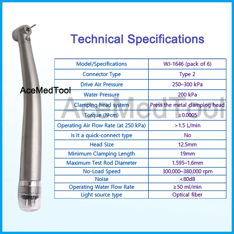 6pcs Dental High Speed Handpiece Turbine LED E-generator Triple Spray Handpiece Push Button 4 Hole Dentist Tools