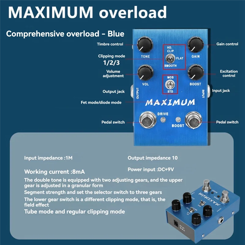 

ABVL-SLADE An-41 MAXIMUM Overdrive Effect Pedal DRIVE Channel Clean Tone Without Compression Guitar Parts