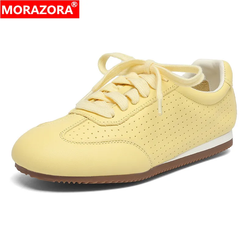 

MORAZORA INS модная обувь из натуральной кожи, женские кроссовки на шнуровке, желто-белые кроссовки на плоской подошве, весенне-осенняя повседневная обувь