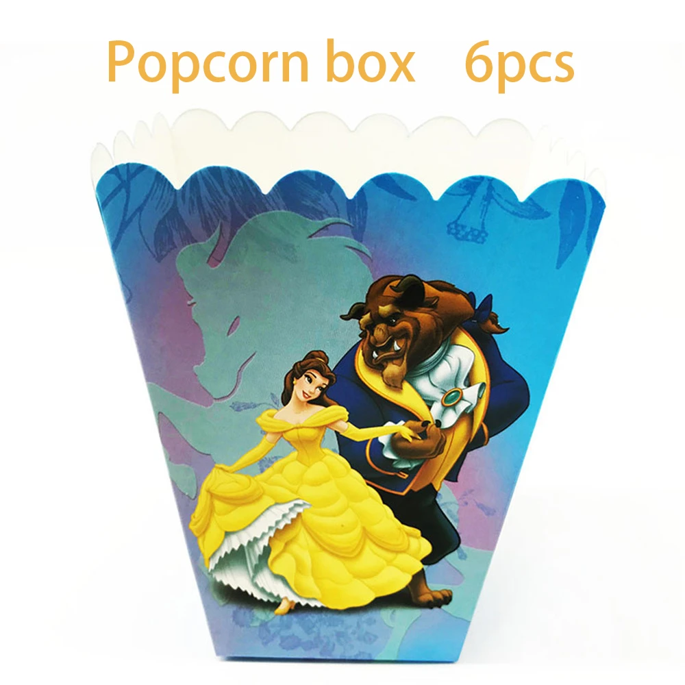 6pcs/lot Happy Birthday Party Kids Girls Favors Beauty And The Beast Theme Candy Box Popcorn Boxes Decorations Events Supplies