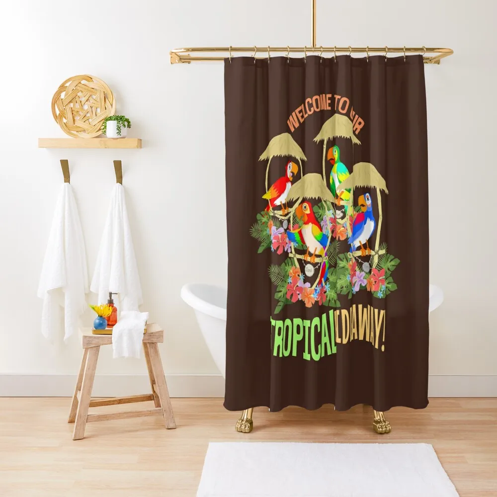 

Tiki Room: Welcome to our Tropical Hideaway Shower Curtain For Bathrooms Shower Waterproof Bathroom And Shower Products Curtain