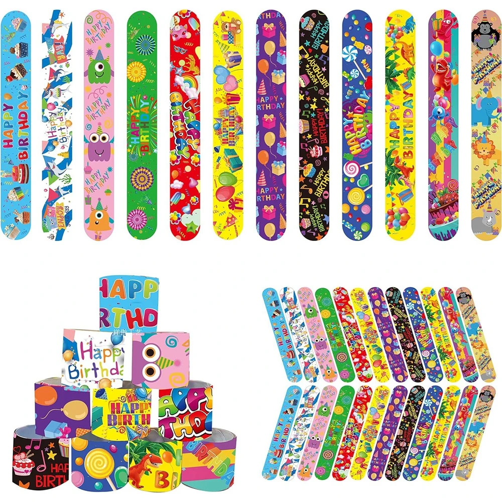 24Pcs for Adult Kids Happy Birthday Slap Bracelets Cute Animals Wristbands Classroom Prizes Party Favors Gifts