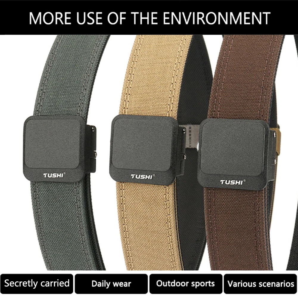TUSHI Nylon-Hartgürtel für Herren, automatische Metallschnalle, Outdoor-EDC-IPSC-Zubehör, große Größe 120–150 cm, Militärgürtel – Detail 6