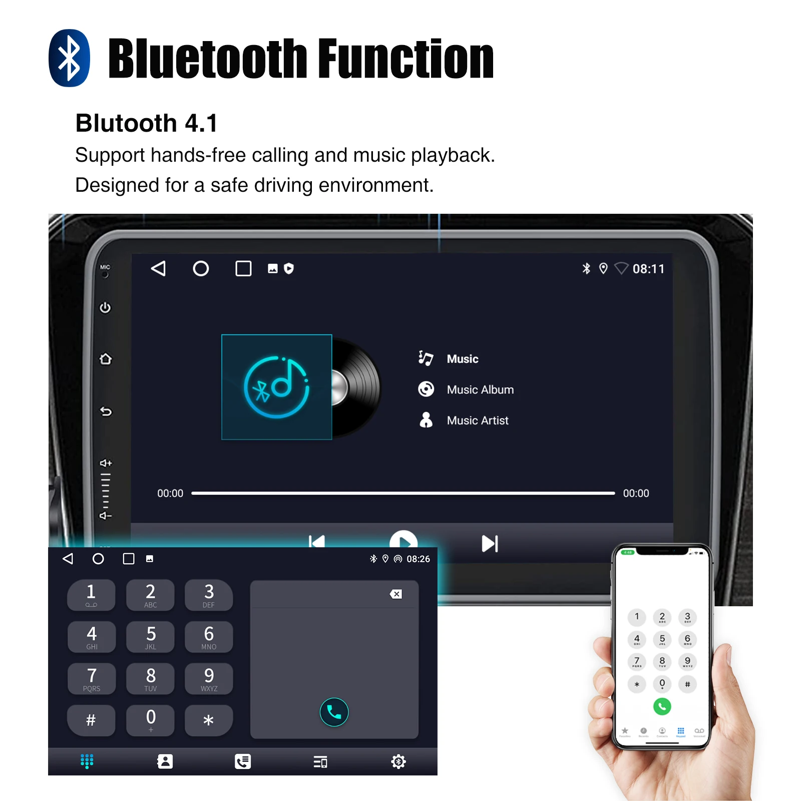 ESSGOO 10,1' Universelles Schwebendes Bildschirm-Autoradio 1Din Drehbarer Multimedia-Player 4GB 64GB Carplay Android Auto Autoradio GPS – Detail 9