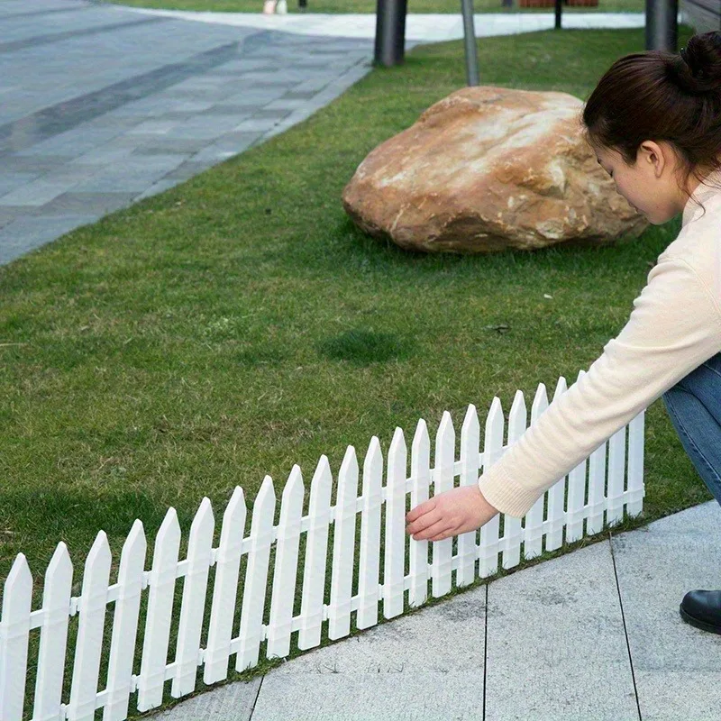 

10pcs White Plastic Fence Panels - Fence Garden Picket Fence Edgings Lawn Flowerbeds Plant Borders Decorative Garden Yard