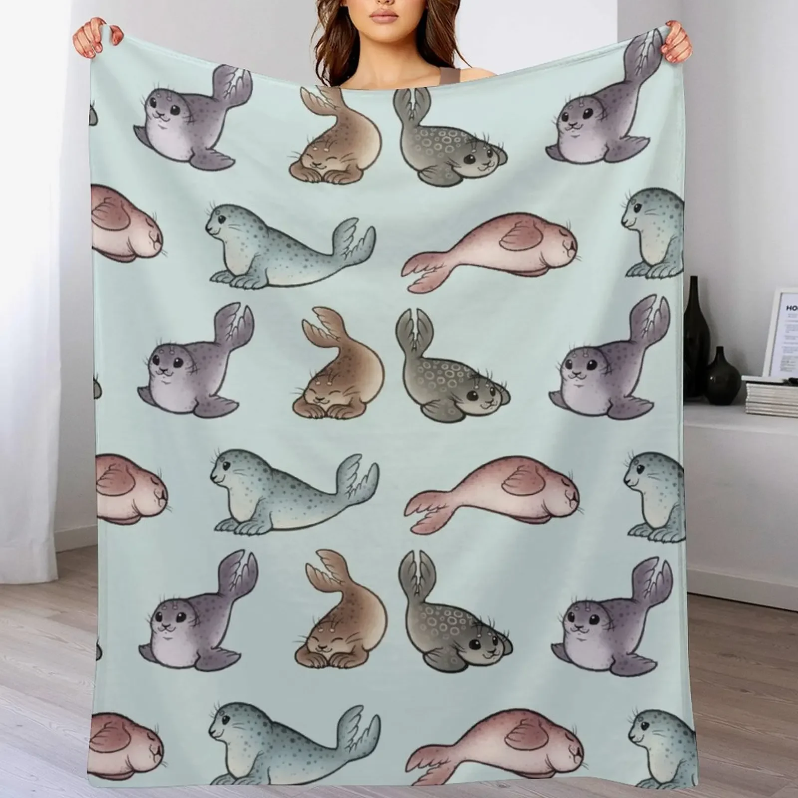 

Little Seals Throw Blanket Color Fast Cozy Throw Blanket