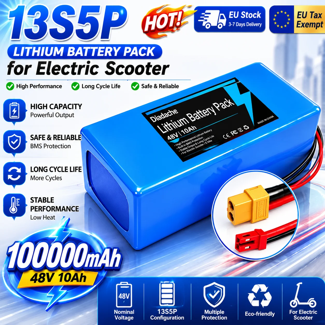 48V 10000mAh 18650 Lithium-Akku geeignet für Elektroroller und Mountainbikes mit BMS 13S5P Batteriepack.