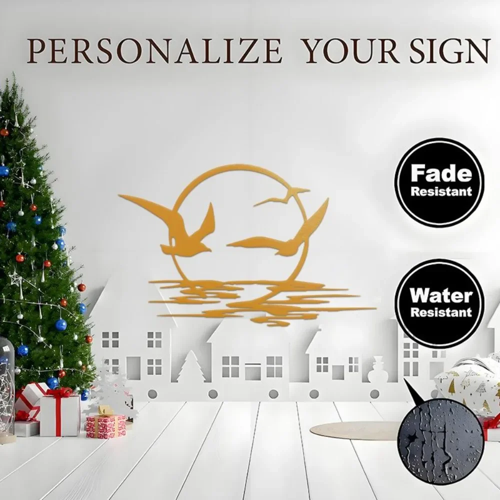 CIFBUY Golden Sunrise Seagull Metal Wall Art Iron Sculpture Hanging Decor for Indoor Outdoor Coastal Home Garden Patio Plaque