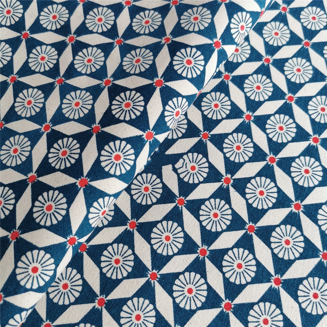 Handmade Hand-Woven Fabric, Printing Dyeing Fabric, 100% Cotton, Table Cloth,Sewing Materials, Geometry Blue, 150cm Width,172