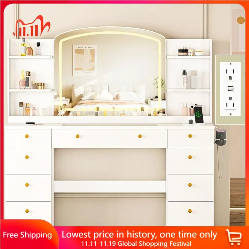 

Vanity Makeup Desk 55 INCH Vanity Desk Mirror Dressers for Girl
