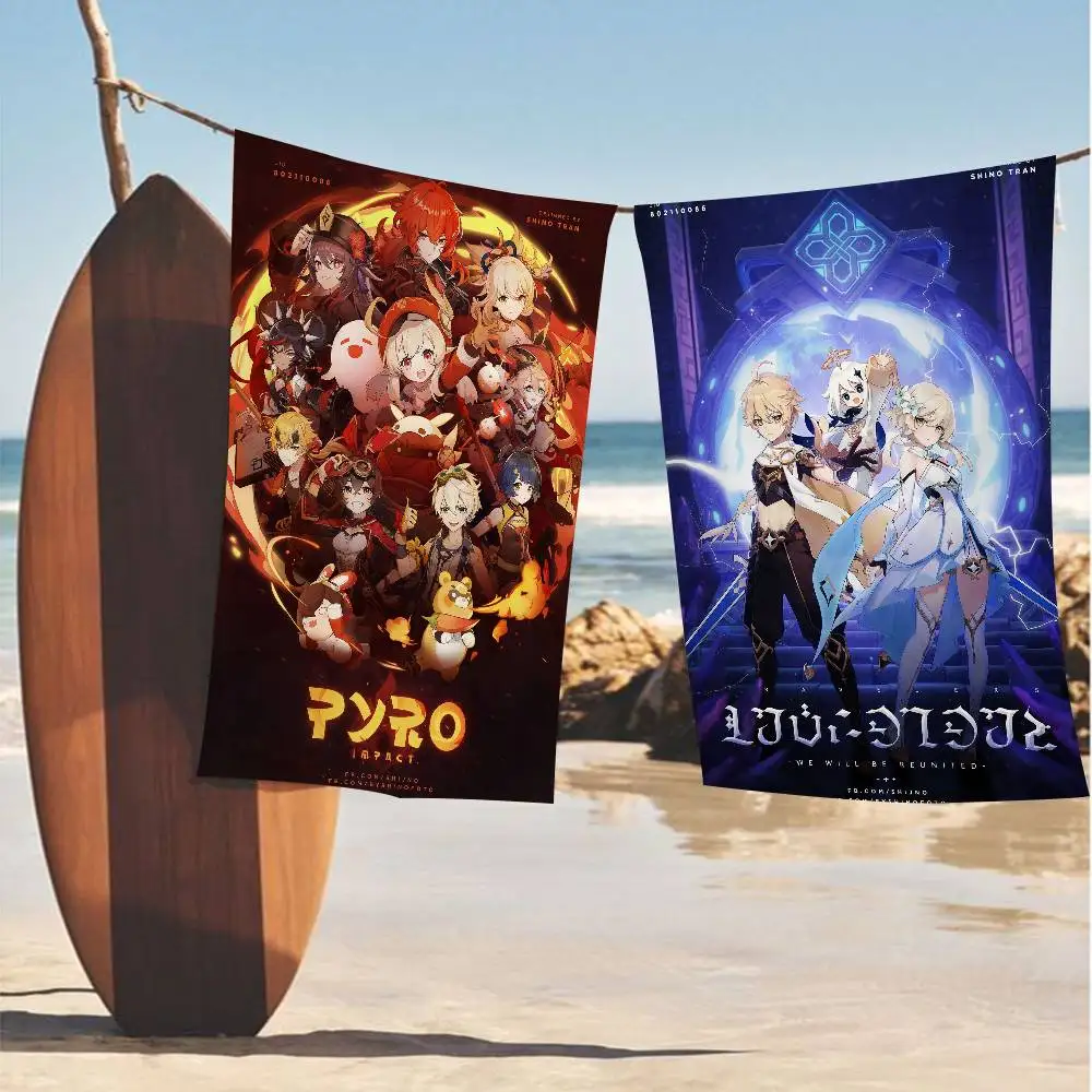 Genshin Impact GAME Microfiber Blanket Quick Drying Beach Towels Oversized Printing Super Absorbent Pool Towel Blanket