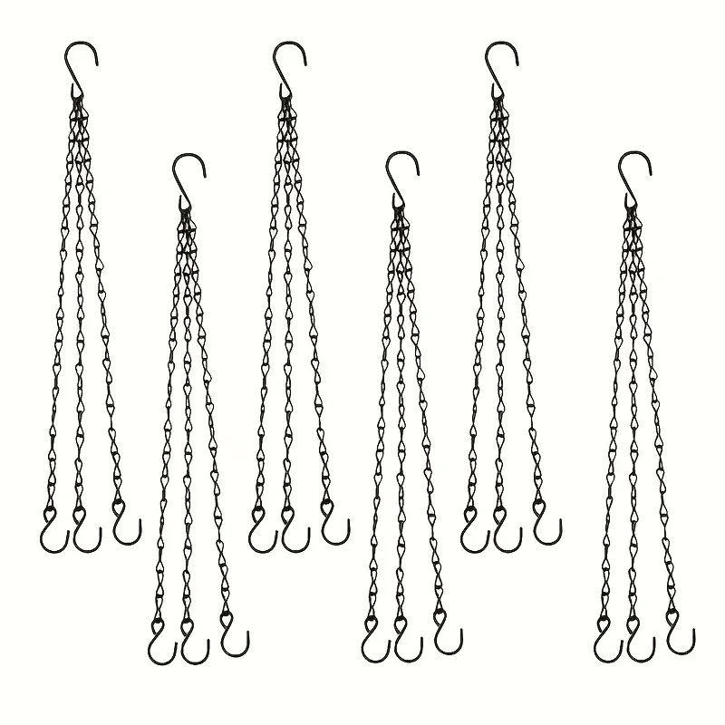 6-Pack Durable Black Iron Plant Hangers with S-Hooks, Multifunctional Metal Chain Hooks for Garden Pots and Baskets