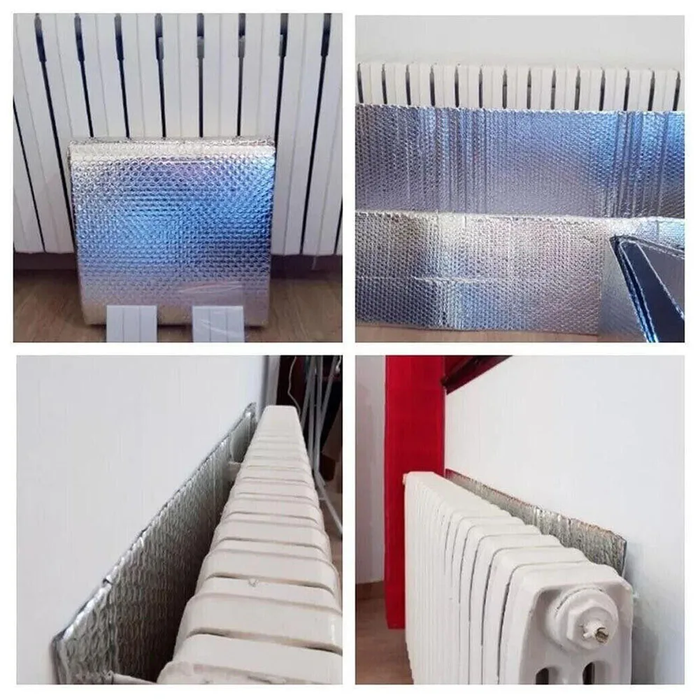 1pc Radiator Insulation Foil 5m X 60cm Double Sided Aluminum Foil Insulation Sheet Foam Thermal Insulation Film