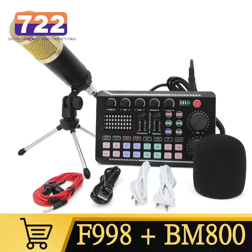 Professional BM800 Microphone F998 Sound Card Mixer Kits For Live Voice Mixing Console Amplifier Audio Mixer DJ Equipment