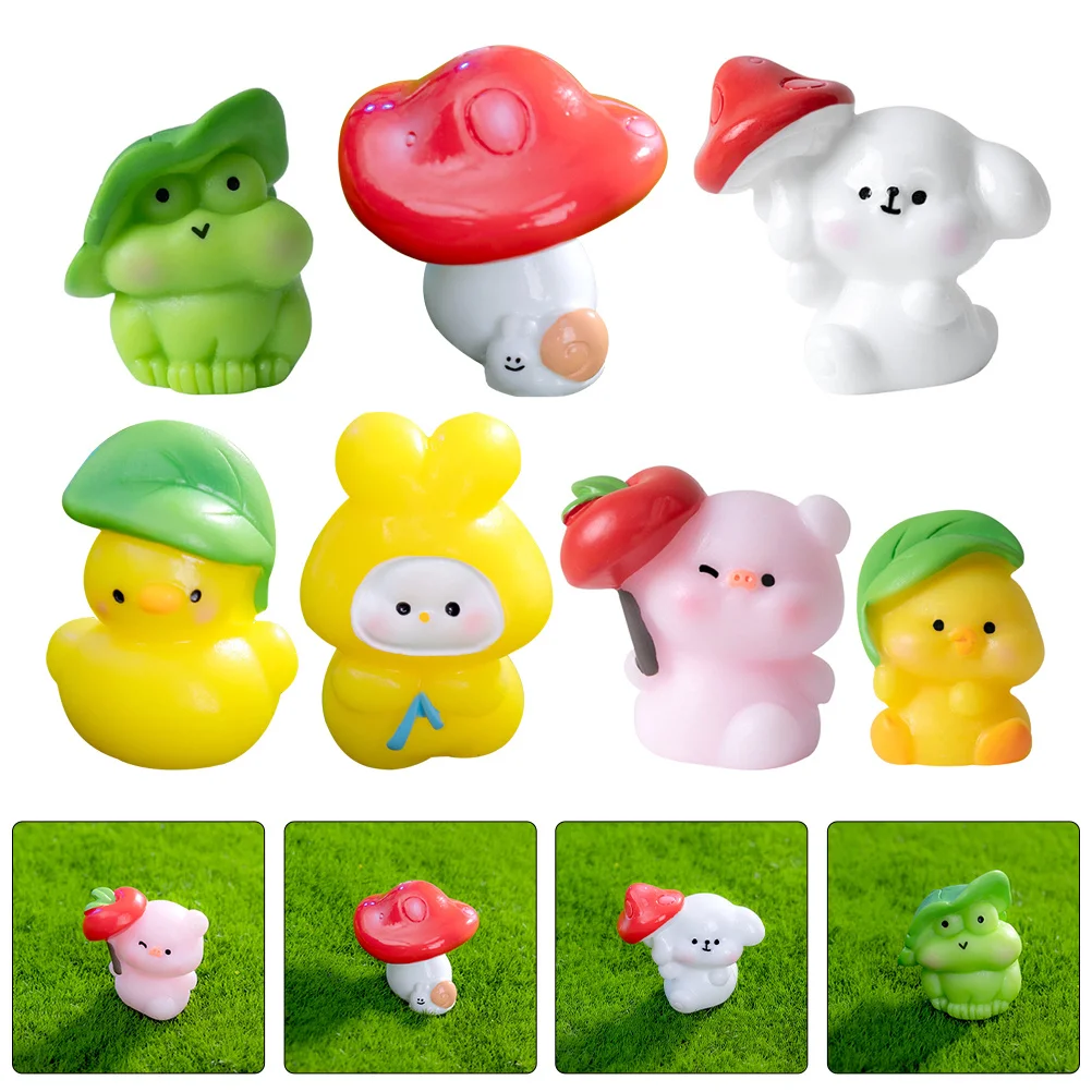 

7pcs Mushroom Frog Decor Miniature Animal Figurines Resin Craft For Garden Lawn Landscape Desktop Micro Scene Small Animal