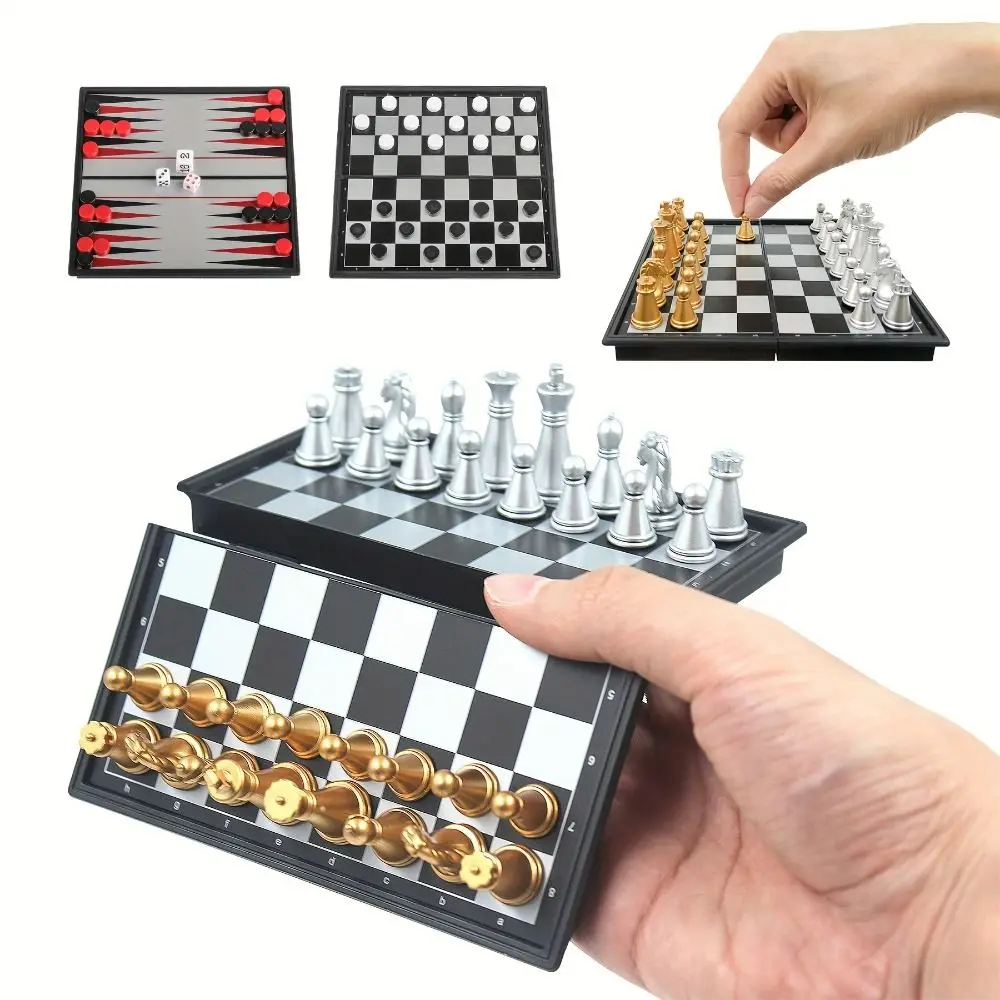 

Pocket Size Gold Silver Mini Chess Set Magnetic Pieces Table Games Magnetic Chess Folded Design Portable Chess Competition Use