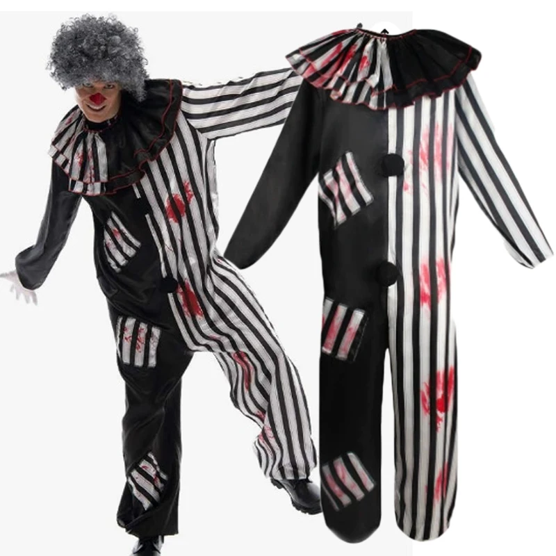 

Evil Clowns Cosplay Bodysuit Costume Adult Funny Joker Jumpsuits Uniform Halloween Party Stage Performance Clothes Outfit
