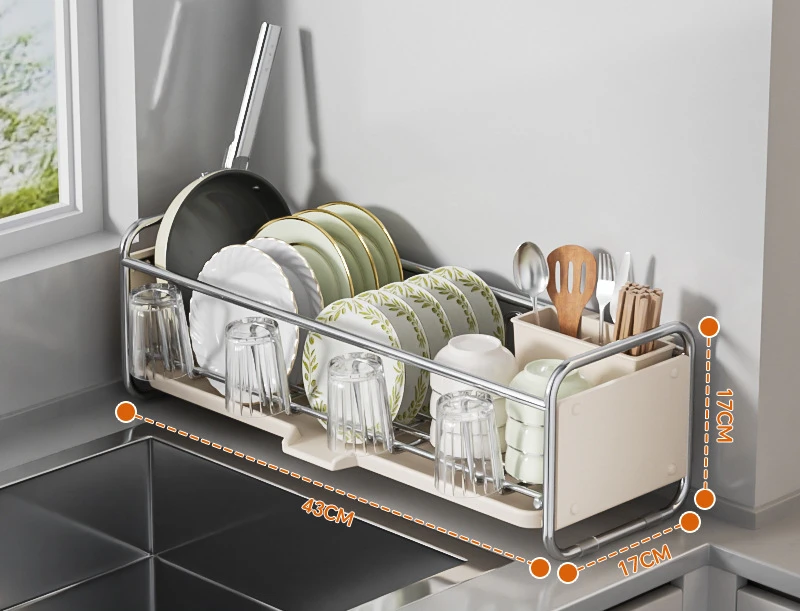 Kitchen Dish Drying Rack,Sink Metal Narrow Storage Organizer,Stainless Steel Shelf,Multifunctional Bowl Plates Tableware Drainer