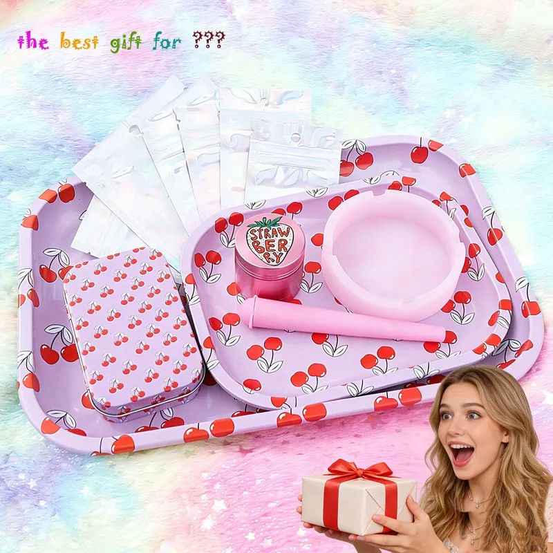 

1 Set Lovely Tinplate Smoke Accessories Tinplate Tobacco Rolling Tray Ashtray Small Cigaret Tin Box Gift for Smoking Accessories