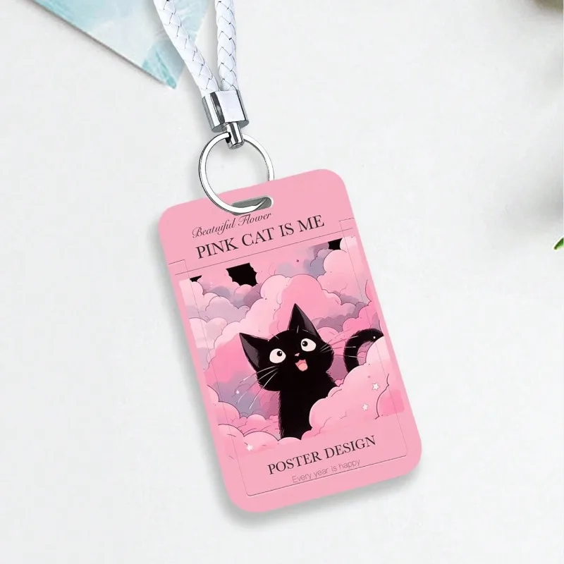 Cartoon Black Cat Card Holders Waterproof Plastic Card Cover Student ID Card Protective Cover Badge Bank Card Protective Cover