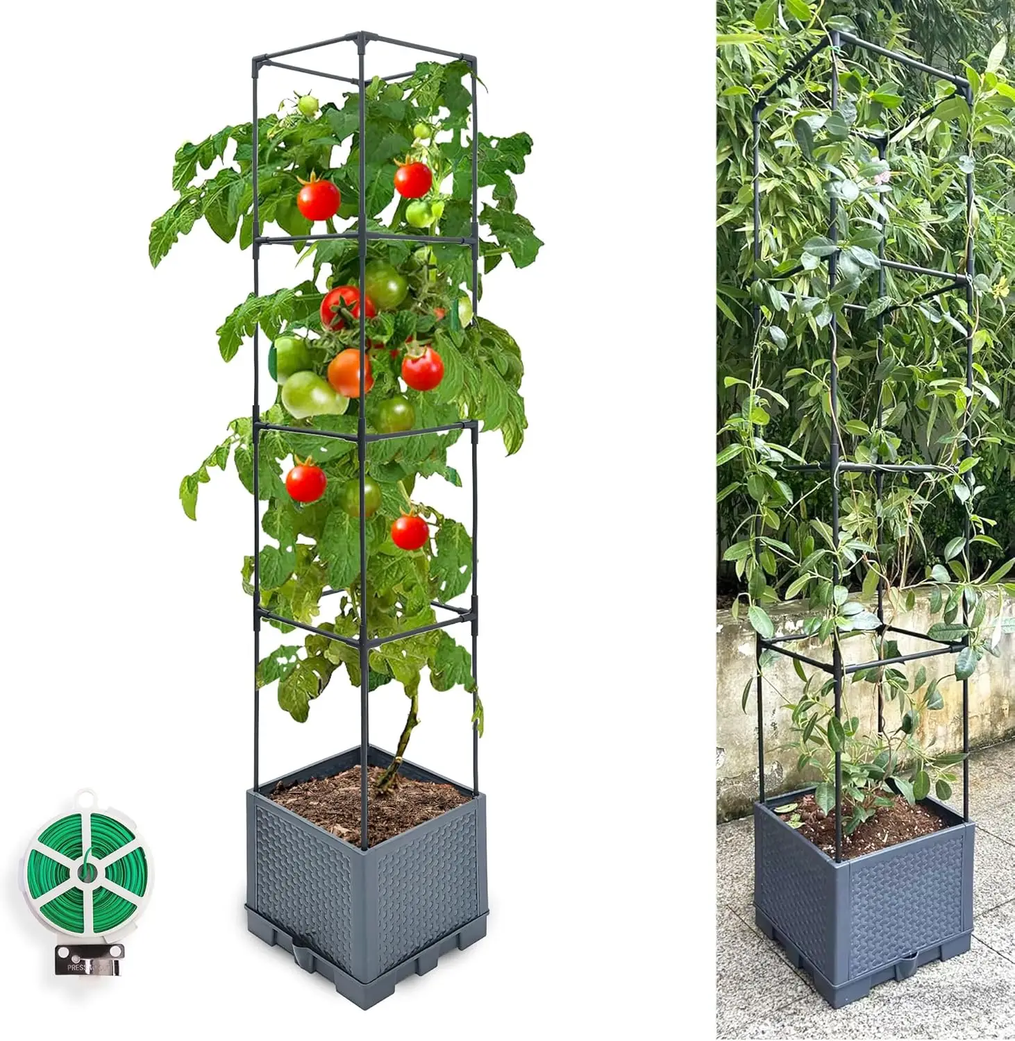 

Raised Garden Bed Planter Box, 1 Pack 56" Self-Watering Tomato Planter with Trellis for Climbing Vegetables Plants Grape Fruit F