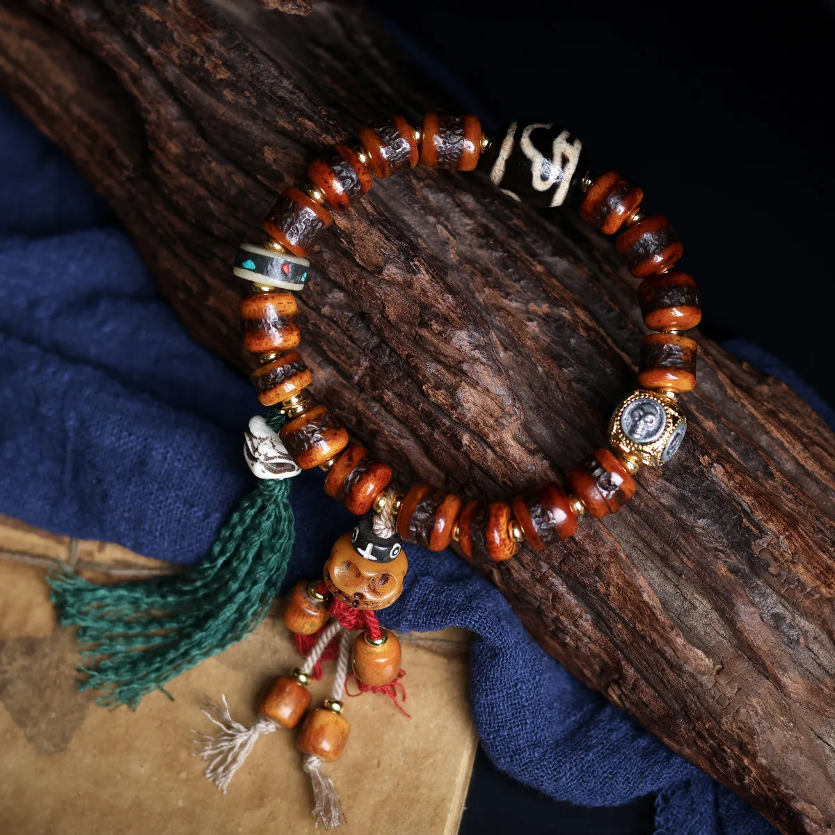 Bone Bracelet and Charm Set for Women and Men Hand-Woven Tibetan-Style Wealth-Attracting and Fortune-Enhancing Accessories