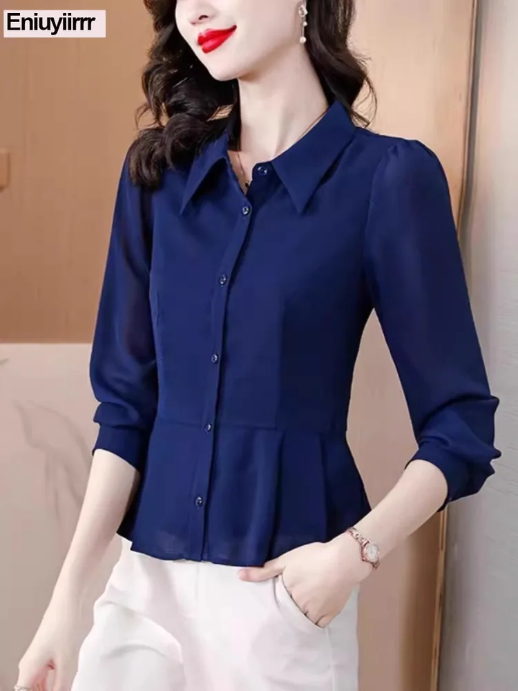 

Офисные женские белые рубашки, шикарная корейская модная одежда, рабочая база с длинными рукавами, женские топы с баской и оборками, блузки