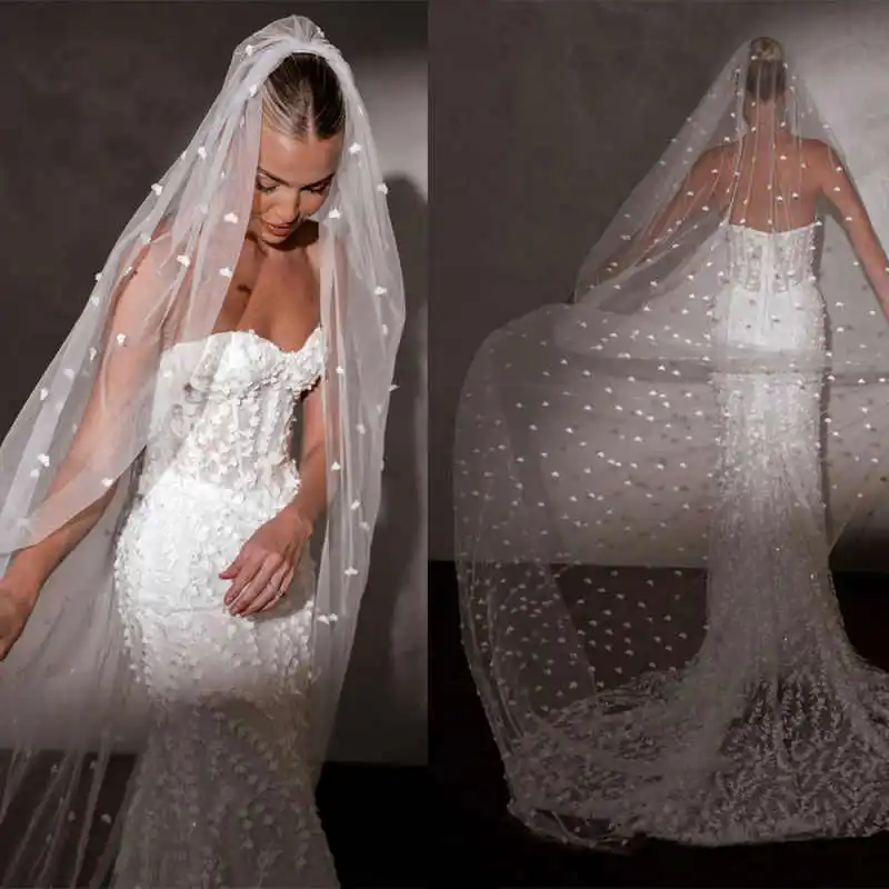 

Graceful Wedding Veils Appliques Lace One Layer Bride Complementos De Boda Velo De Novia Custom Made Bridal Accessories