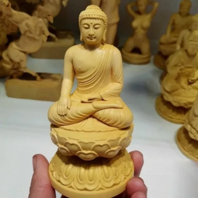 

Natural Boxwood Carved Sakyamuni Buddha Statue Buddhism Shrine Temple Decor