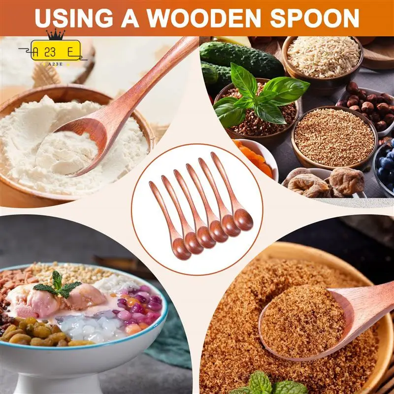 

A23E-Small Wooden Spoons, 6Pcs Wooden Teaspoon For Cooking Small Condiments Spoon, Mini Wooden Honey Spoon For Daily Use