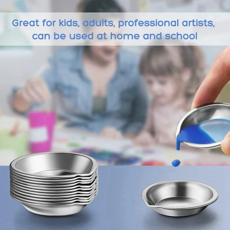 30 PCS Stainless Steel Painting Color Palette, With Mouth 2 In Painting Trays Make-Up Pallets Mini Metal Paint