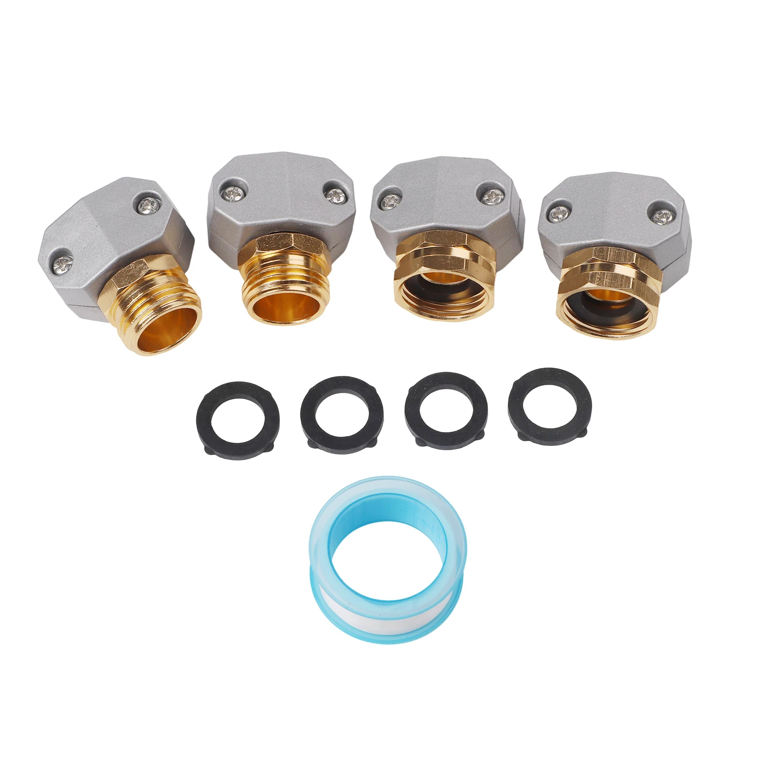 Aluminum and Zinc Compatible Garden Hose Repair Connectors 4 Pack for Standard 3/4 inch and 5/8 inch Hose End Repairs