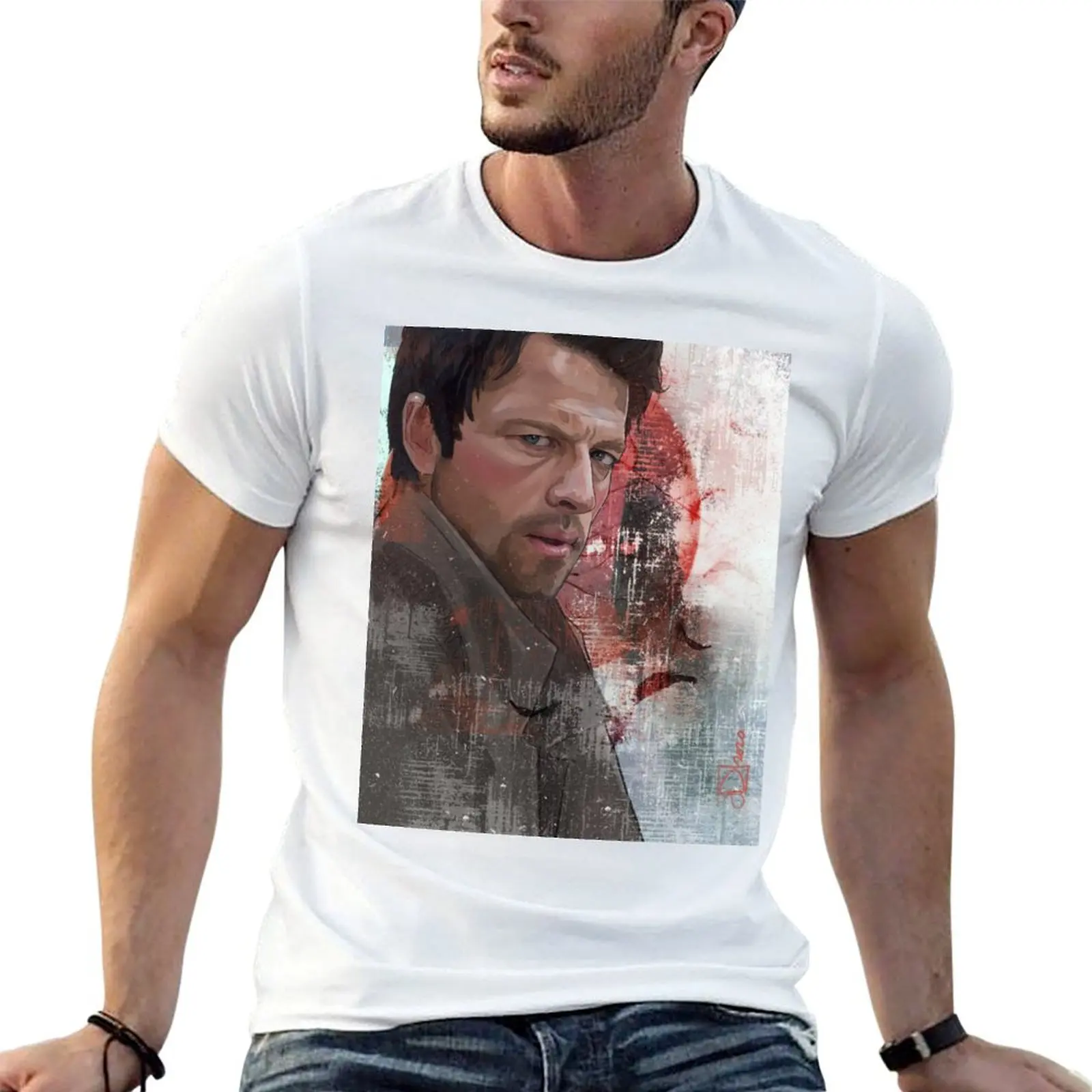 

shirts oversize man anime With shirts funny t Grunge t T-Shirt Portrait Castiel