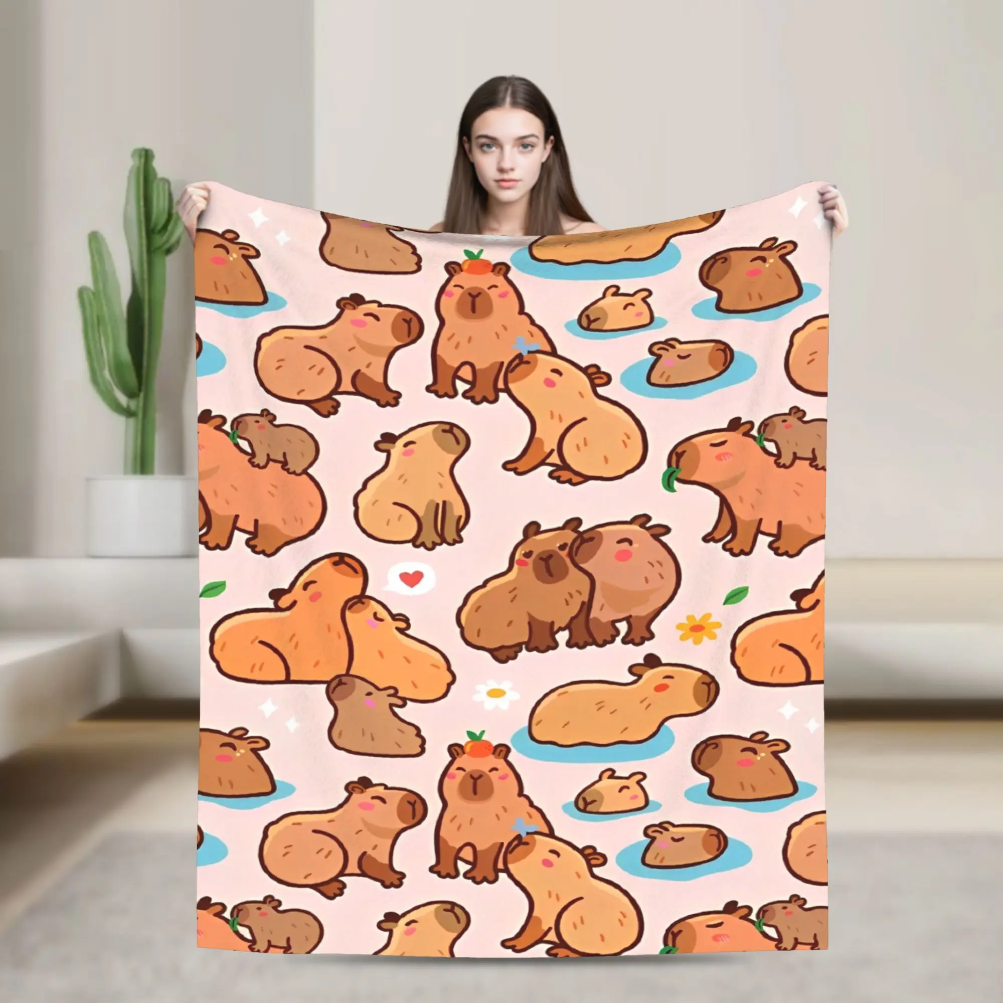 

Милые одеяла с капибарой, семейство капибары на розовом фланелевом одеяле, украшение для кровати, дивана, легкие покрывала