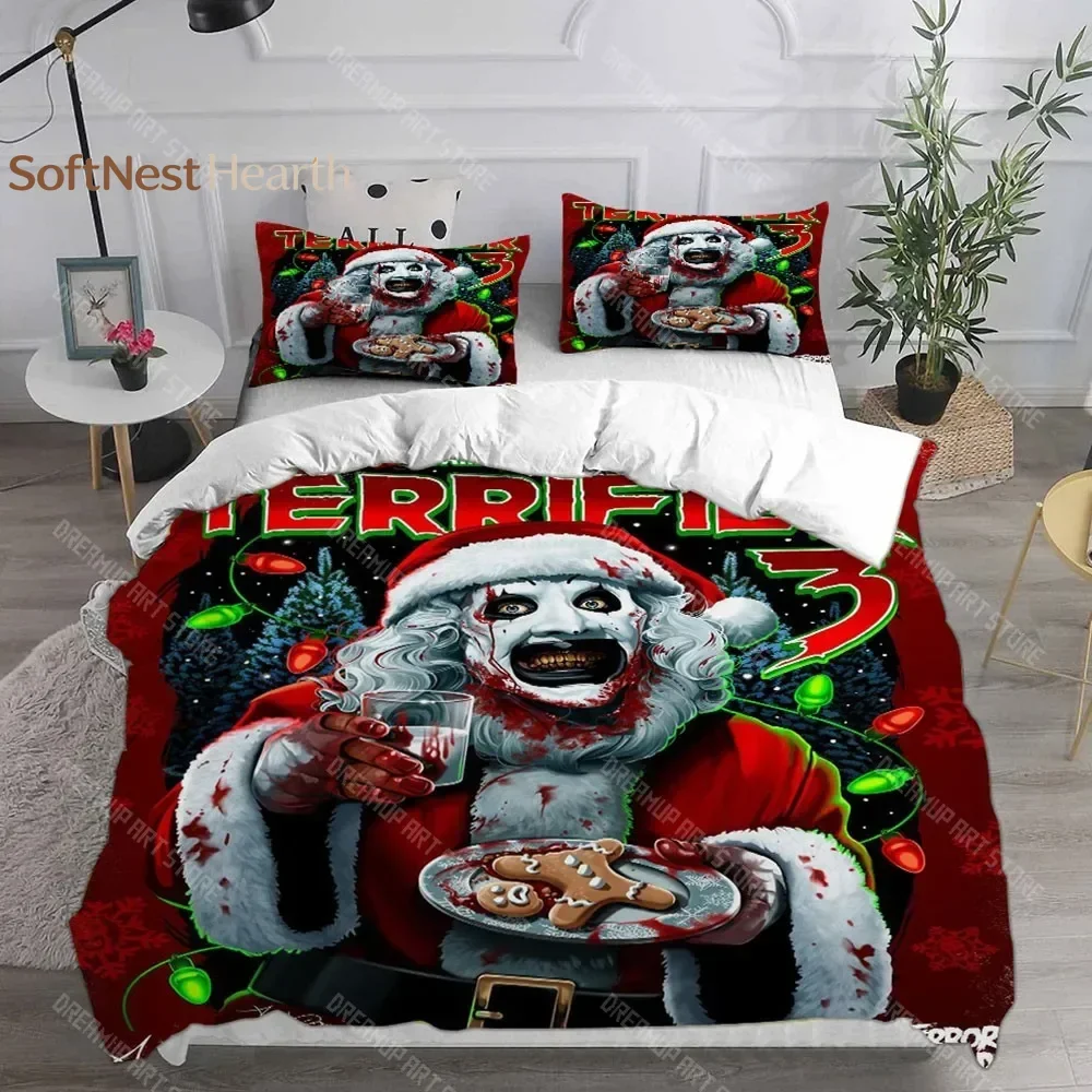 2026 Terrifier 3 (2024) Bedding Sets Bed Cover Comforter Duvet Cover Pillow Case 2-3 Pieces Sets Horror Christmas Decoration
