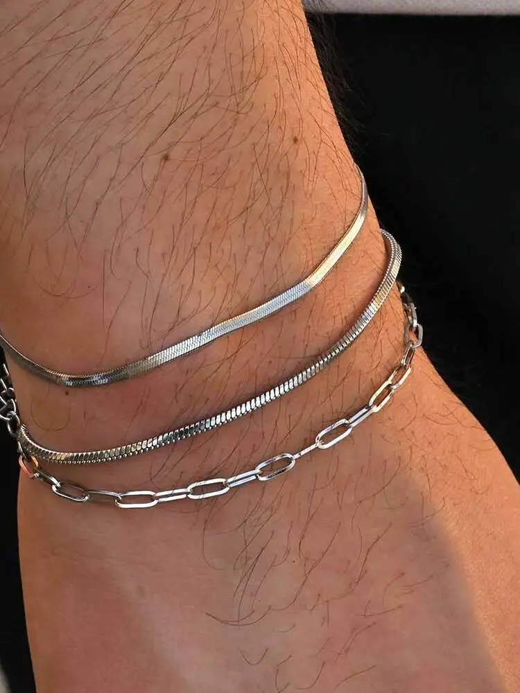 3-teiliges dünnes Kettenarmband für Herren, nie verblassendes verstellbares Armband aus Edelstahl, minimalistisches Hip-Hop-Schmuckgeschenk