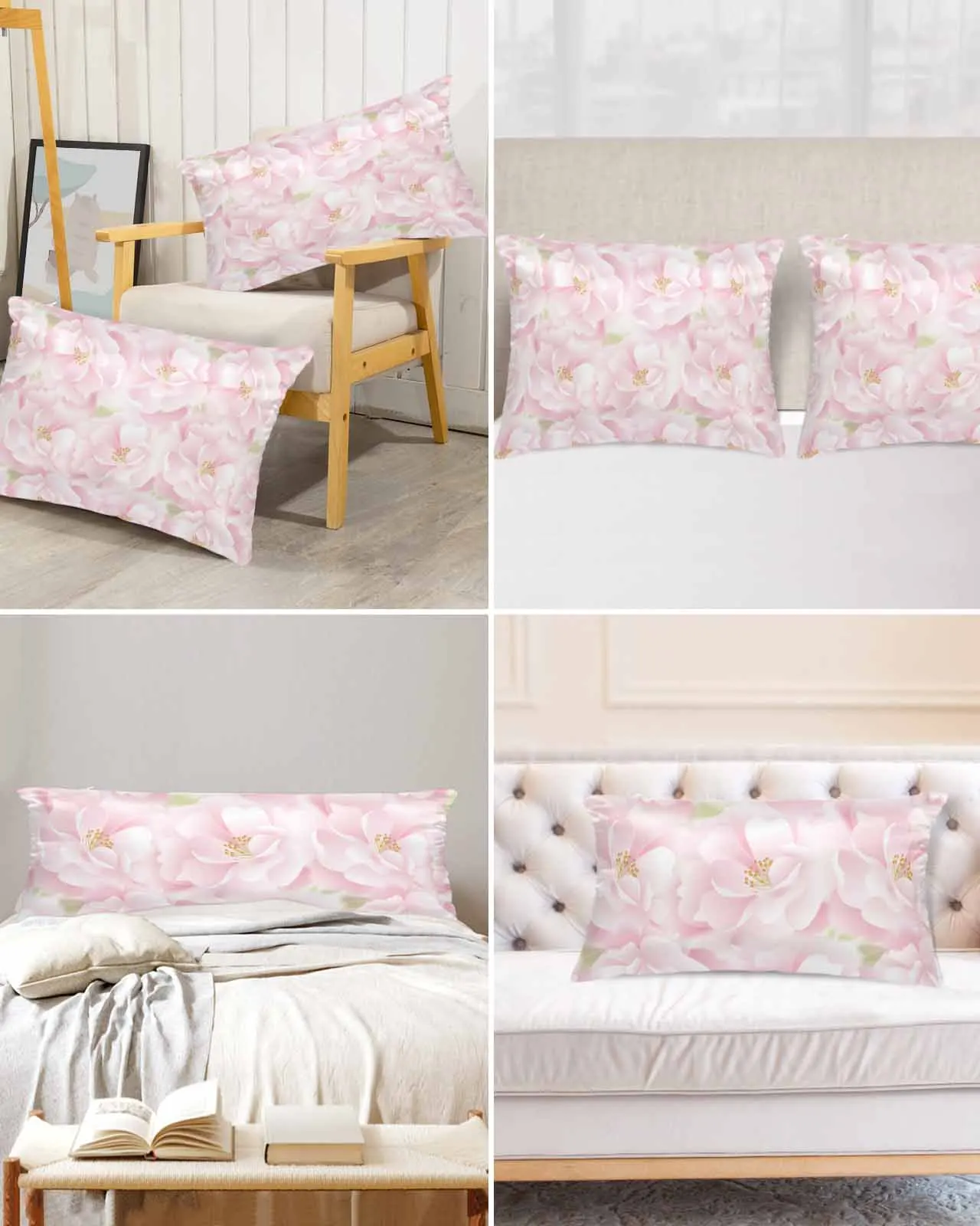 

Pink Floral Rose Texture Bed Satin Pillowcase 2pcs Sofa Pillow Cover Case Bedroom Satin Cushion Covers Home Decor