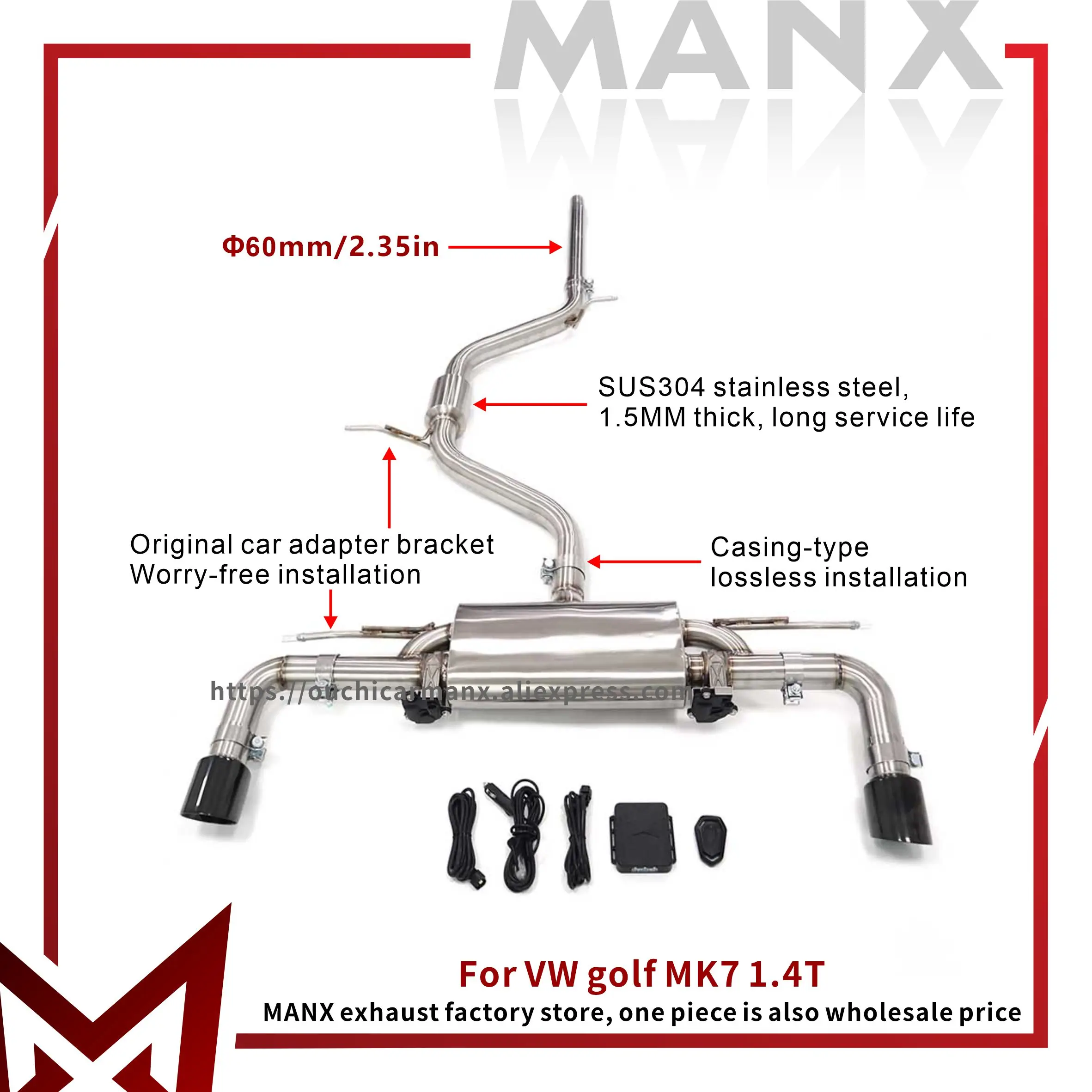

Catback Suitable for VW golf MK7 1.4T Stainless steel Performance car Exhaust System Muffler With Valve