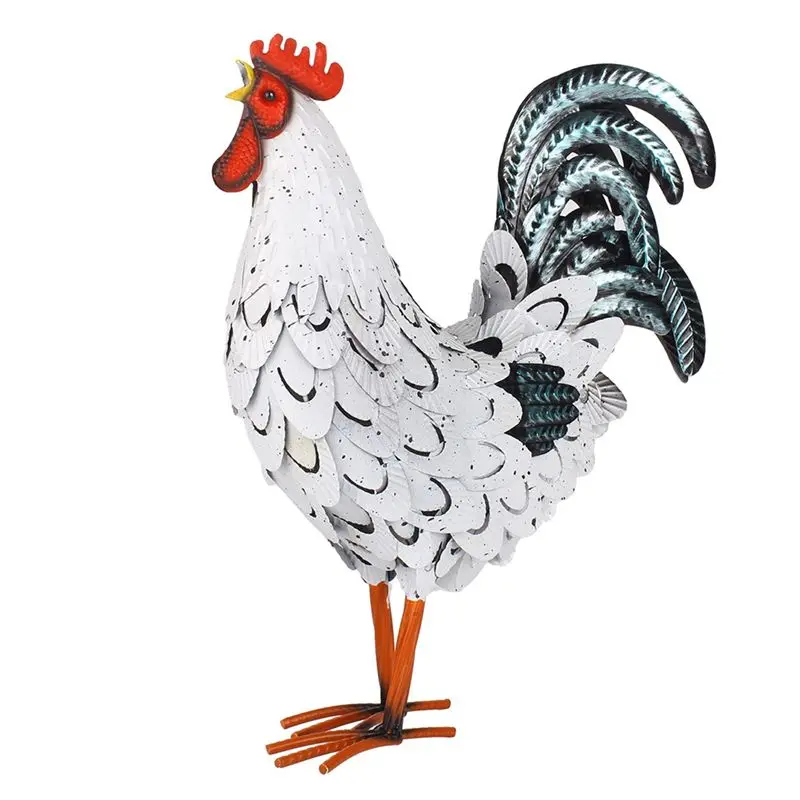 AEE6-Chicken Decorative Metal Standing Animal Sculpture For Backyard Patio Kitchen Decoration And Lawn Decoration
