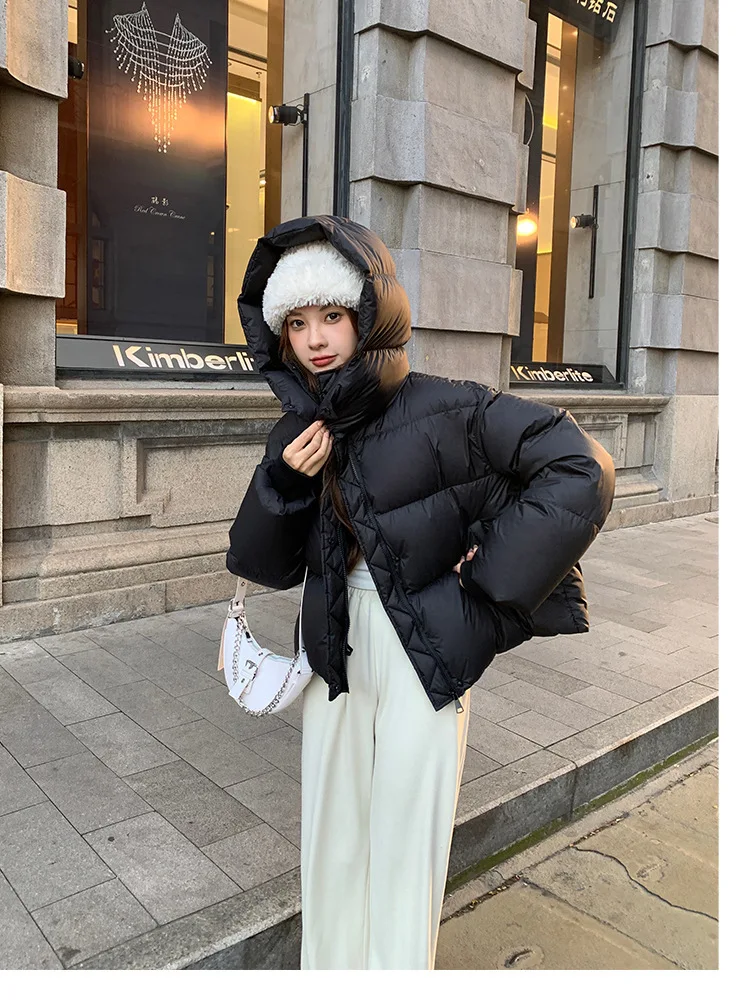 2026 New Women's Winter Short Hooded Puffer Jacket Korean Loose Thick Padded Jackets Female Lightweight Warm Solid Padded Parkas