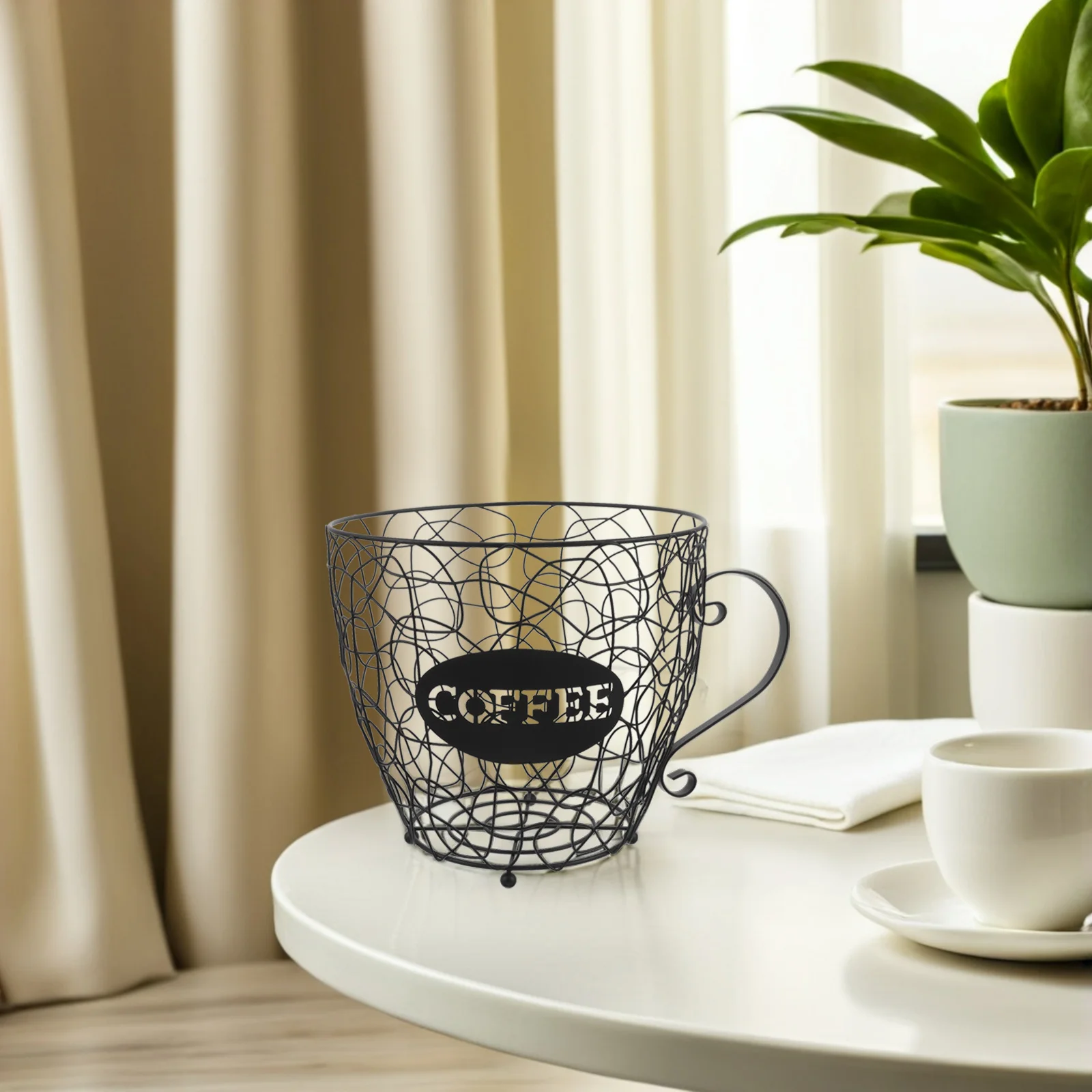 سلة تخزين كبسولات القهوة من الحديد الأسود - تصميم مدمج على شكل كوب لمنظم قهوة فعال - فاكهة سلكية معدنية #6