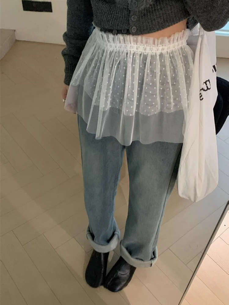 

Красивая кружевная юбка с поясом, осенне-зимняя новинка, универсальная многослойная юбка А-силуэта, короткая юбка из полиэстера